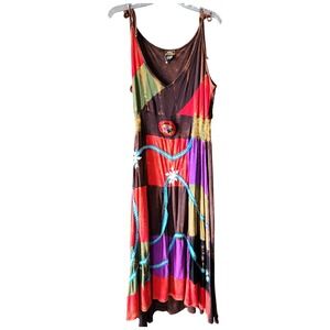 VTG‎ Rising International Boho Hippie Dress XL Multicolor Patchwork Embroidered